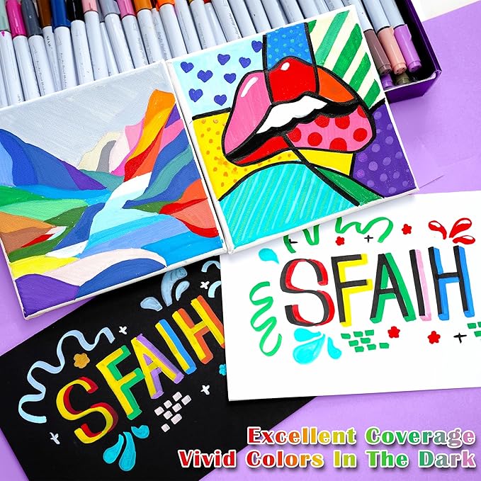 SFAIH Pumpkin Acrylic Markers, 24 Colors Halloween Decor Paint Pens for Pumpkin Decorating, Costume Making, Dual Tips (1-6mm Brush & 0.5-4mm Chisel) for Glass, Ceramic, fabric, Waterproof & Quick-Dry