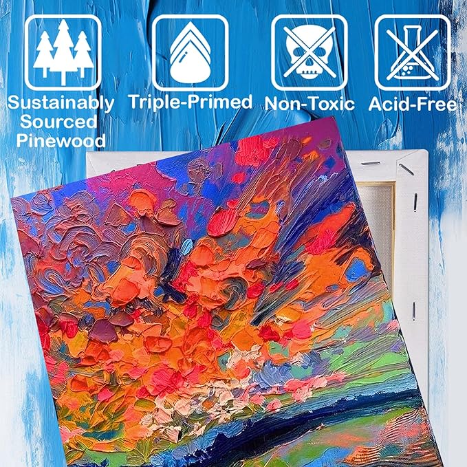 Blank Canvases - 8x10in Stretched Canvases, 20 Pack, 5/8 Inch Profile, 100% Cotton Artist Framed Canvas for Acrylics, Oils & Other Painting Media