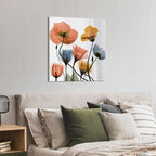 Empire Art Direct Frameless Free Floating Tempered Glass Panel Graphic Wall Art Ready to Hang, 24" x 24", Flowers and Ferns, Orange and Blue Flower
