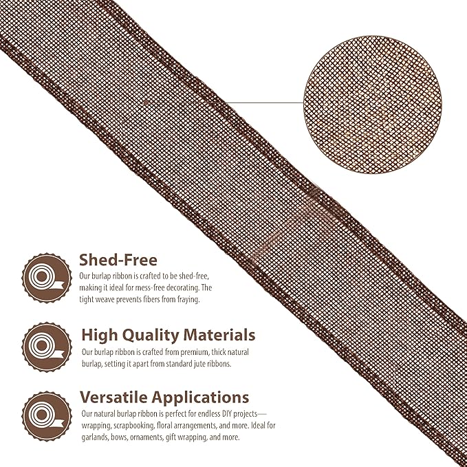 Mandala Crafts Brown Burlap Ribbon 2.5 Inches Wide Jute Ribbons for Crafts - 20 Yds Roll Rustic Burlap Wrap Trim Ribbons for Wreaths Bows Wedding Party Decoration