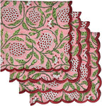 Ridhi Strawberry Pink Hand Block Print Napkins 18" x 18" Set of 4 Reusable Cotton Dinner Napkins for Weddings, Parties & Everyday Dining, Thanksgiving, Christmas, Fall