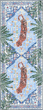 Oriental Tropical Kitchen Runner Rug 2x5 Washable, Thin Stain Resistant Blue Boho Bathroom Runner Rug for Hallway Entryway Bedroom Laundry, Vintage Abstract Hippie Botanical Long Carpet