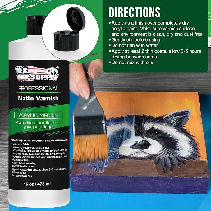 U.S. Art Supply 16 oz Matte Acrylic Varnish for Acrylic Painting, Permanent Clear Protection, Reduces UV & Photography Glare