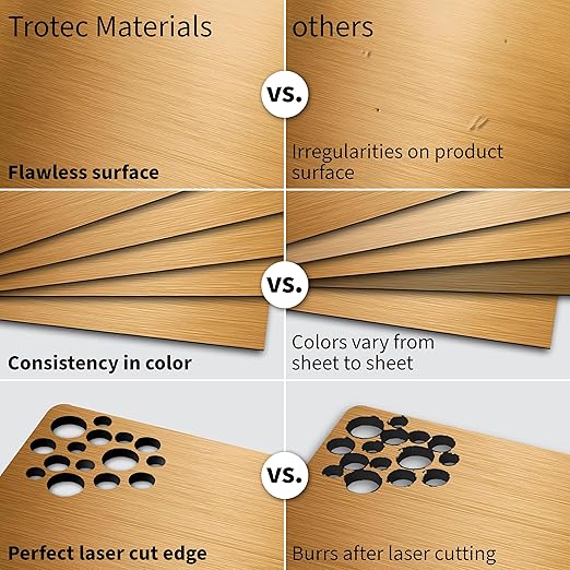 Trotec | Metallic Looking Acrylic Sheet | 12"x12"x1/16, 8 Pcs | Brushed Brass/Black | Metallic Finish - Scratch Resistant for Laser Engraving & Cutting,Printing,Glowforge,Name Plate | USA Made