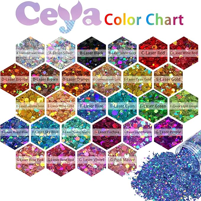 Ceya Holographic Chunky Glitter, 4.9oz/ 140g Light Purple Craft Glitter Powder Mixed Chunky & Fine Flakes Iridescent Nail Sequins for Nail, Hair, Epoxy Resin, Tumblers, Slime, Painting, Festival Decor