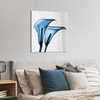 Empire Art Direct Frameless Free Floating Tempered Glass Panel Graphic Wall Art Ready to Hang, 24" x 24", Indigo Calla Lililes, Blue Flower