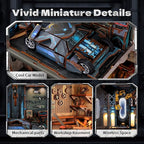 3D Wood Puzzle Book Nook Kit, Automobile Workshop Miniature Bookshelf Insert Décor with LED Lights, DIY Mechanical Model for Display, Unique Craft for Adults and Teens (Automobile Workshop)