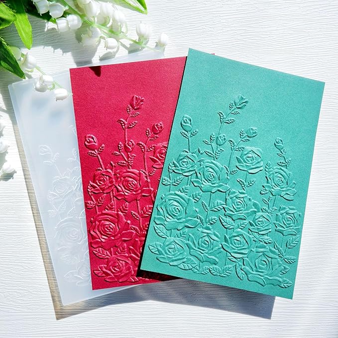 NZJ 3D Texured Spring Flower Rose Bloom Plastic Embossing Folders for Card Making Scrapbooking and Other Paper Crafts
