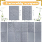 12 Pcs Polymer Clay Texture Sheets Mat Works with Polymer Clay Cutter Embossin Roller DIY Tools for Pottery Earrings Jewelry Making
