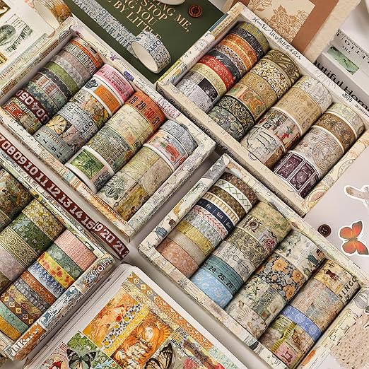 Vintage Washi Tape Set - 24 Rolls Arts Adhesive Tapes Assorted Retro Decorative Masking Tape Sets for Craft, Kids, Scrapbook, DIY, Gift Wrapping (10-Countryside Charm)