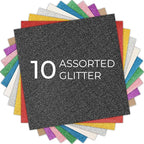 HTVRONT Glitter HTV Heat Transfer Vinyl Bundle: 10 Pack 12"x12" Iron on Vinyl for T-Shirt (1 PTFE Sheet Included), PU HTV Easy to Cut & Weed for Heat Design