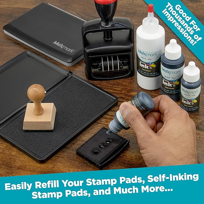 MaxMark Premium Refill Ink for self Inking Stamps and Stamp Pads, Orange Color - 2 oz.