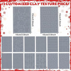 12 Pcs Christmas Polymer Clay Texture Sheets - Cute Texture Mat for Embossing, DIY Tools for Snowman Elf Clay Earring Jewelry Making