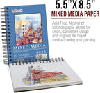 U.S. Art Supply 5.5"x8.5" Mixed Media Sketchbook, 2 Pack (60 Sheets), 98 lb (160 GSM) - Spiral-Bound Pad with Perforated Acid-Free Paper - Artist Sketch Book for Drawing, Painting, Watercolor