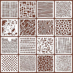 16 Pcs Layering Stencils for Painting, 6"x6" Mixed Texture Bubble Dot Waves Stone Crackle Splatter Geometric Stencils for Painting on Card Canvas, Mix Media Spray Paint Templates