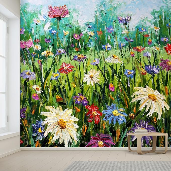 wall26 Wall Sticker/Wall Mural Wildflower Abstract, Not Peel and Stick, Non-Woven Wallpaper Decorative for Bedroom, Living Room, Office - 120x120 inches