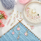 BEEFLYING 20Pcs Cute Mixed Pink Stitch Markers, Alloy Enamel Knitting Stitch Marker Charms Pendants for Sewing Crocheting and Knitting