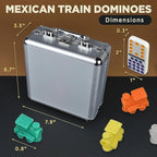 Queensell Mexican Train Dominoes - 136 Colored Dot Double 15s, 9 Trains, Wooden Hub, Aluminum Case