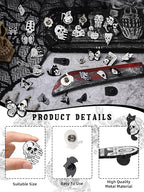 Ferraycle 30 Pieces Halloween Enamel Pins Set Horror Enamel Pins for Backpacks Cool Skeleton Ghost Butterfly Cat Lapel Pin Steampunk Brooches Pin for Hats Clothes Women Men