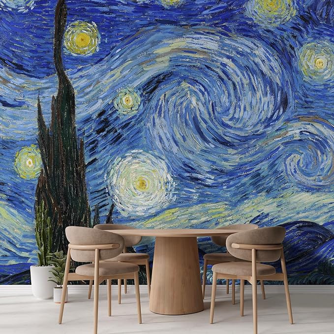wall26 Starry Night by Vincent Van Gogh Dutch Impressionism 20th Century Artist Peel and Stick Large Wall Mural, Removable Wallpaper, Home Decor - 108x144 inches