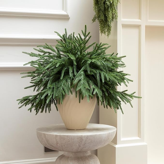 6Pcs Artificial Norfolk Pine Branches - 18" Realistic Faux Christmas Greenery Stems Fake Evergreen Cedar Picks Winter Greens for Vase DIY Crafts Garland Wreath Indoor Outdoor Holiday Decor