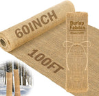 Buryeah 60 Inch x 100 ft Burlap Fabrics Roll Natural Jute Burlap Tree Wraps Protector Winter Frost Plant Blankets Cloth Weed Barrier Fabric Garden Plants for Winter Outdoor Trees Shrubs Party