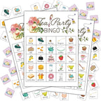 Tea Party Bingo Cards, Tea Bridal Party Games Bingo Cards, School Party, Birthday, Garden Tea Party Favors Supplies Decorations, 24 Players Bingo Game (A02)