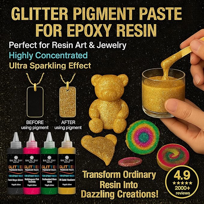 24 Color Pigment Paste for Epoxy Resin Set [ Glitter Series ] – Opaque Epoxy Pigment, Epoxy Dye Paste & High Concentration Mica Powder for Resin Art, Jewelry, Tumblers, Coasters & Crafts