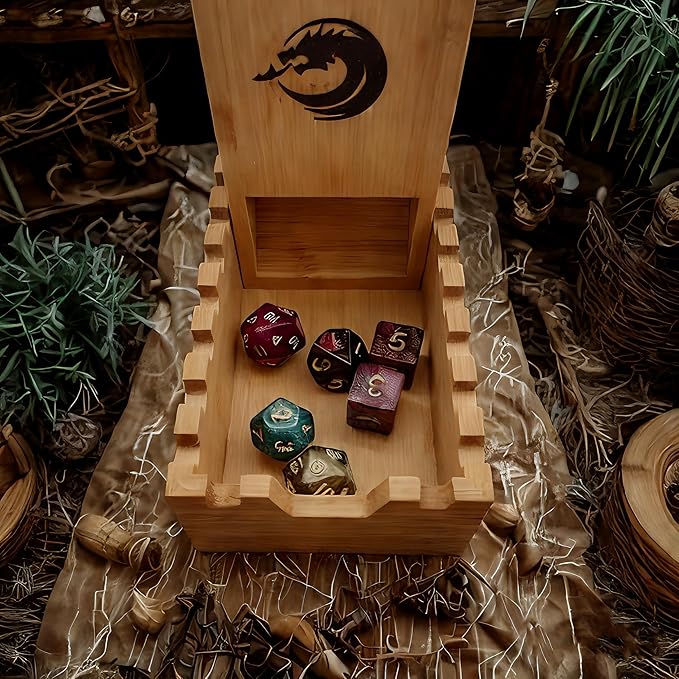 Bamboo Dice Tower DND Dice Roller, Foldable Magnetic Die Roller Castle for Dungeons and Dragons, Board Game, D&D Tabletop Game and RPG Games