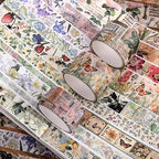 42 Rolls Vintage Washi Tape Set, Delicate Butterfly & Lush Floral Botanical Themed Writable Decorative Tapes with Retro Elements for Scrapbooking, Junk Journal Supplies, Bullet Journaling 5-25mm Wide