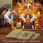 Book Nook Kit - DIY Miniature World Library Booknook - 3D Wooden Puzzle with LED Lights - Creative Bookshelf Insert & Educational Gift for Adults