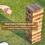 ApudArmis Giant Tumble Tower Stack to Over 5Ft, 60 PCS Pine Wooden Stacking Timber Game with 1 Dice Set - Classic Block Giant Game (7.48 * 2.48 * 1.5 in Each Block, Brown)