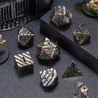 Anitque Metal Dice D&D,Metal Glitter Stripe Dice 7pcs Set with Gift Case,Polyhedral Dice for Role Playing Game (Antique Nickel Red)