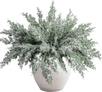 10 Packs 16.5" Artificial Christmas Snow Pine Branches, Snow Flocked Faux Greenery Norfolk Pine Sprigs Cypress Stems, White Frosted Fake Foliage Pine Needle Picks for DIY Craft Garland Home Decor