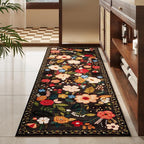 Rugcomf Runners for Hallways Kitchen Rug Non Slip 2'x 10' Long Washable Runner Rugs with Rubber Backing Soft Floral Carpet Runner for Hallways, Kitchen, Laundry, Bedroom, Bathroom(Black)