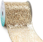 CT CRAFT LLC Sparkling Glitter Mesh Wired Ribbon 4" x 10 Yards Champagne Gold for Christmas Home Decor Bow Gift Wrapping DIY Crafts Wreath
