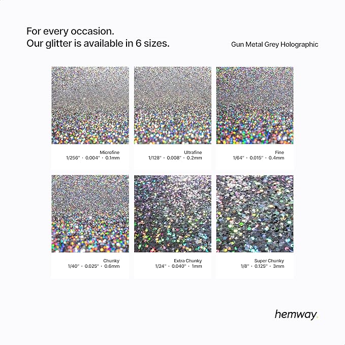 Hemway Polyurethane & Epoxy Resin Glitter 100g / 3.5oz Metallic Crystal Flake Additive for Flooring Jewelry Tumblers Glass Pigment - Extra Chunky (1/24" 0.040" 1mm) - Gun Metal Grey Holographic