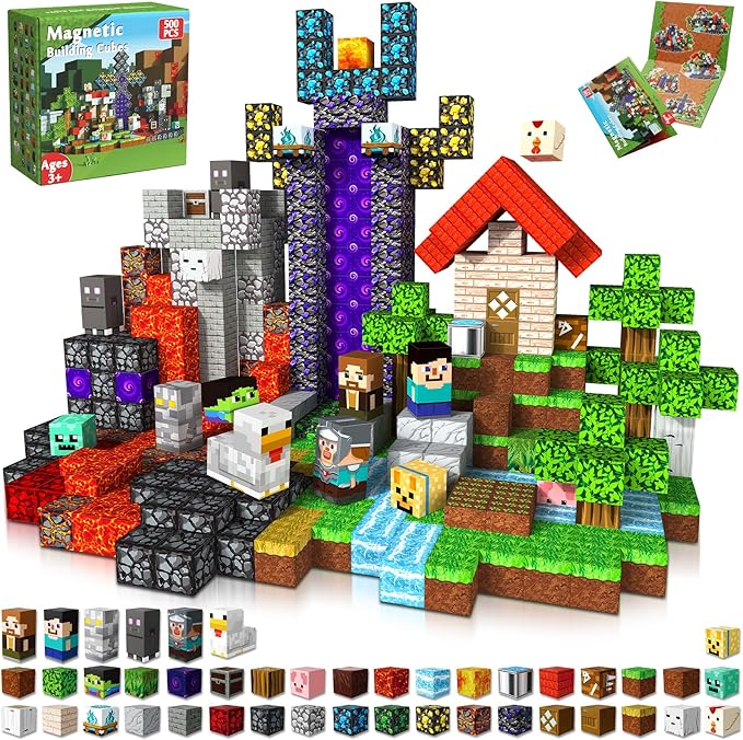 Magnetic Blocks - 500 PCS Magnetic Building Blocks Cubes, Magnet Toys for Kids Age 3+, Toy Building Set for Kids, Magnets Stacking Construction Birthday Gifts for Boys Girls Age 4-8, 8-12
