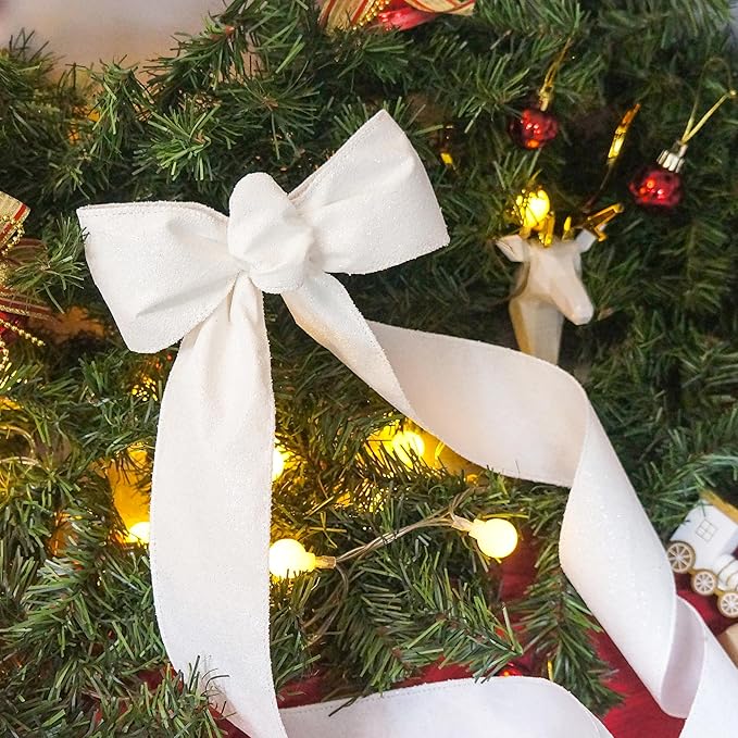 CT CRAFT LLC Glitter Wired Ribbon 2.5" x 20 Yards White for Christmas Home Decor Bow Gift Wrapping DIY Crafts Wreath