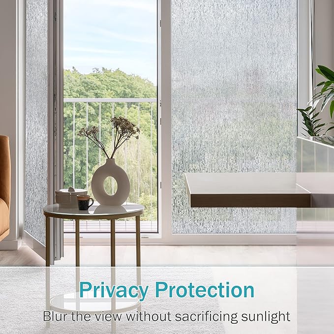 VELIMAX Rain Glass Window Film Privacy Static Window Clings Decorative Glass Sticker for Home Office Removable UV Protection Heat Control 29.5 x 118 inches