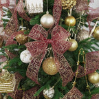 MEEDEE Red Gold Swirl Wired Ribbon 2.5 Inch Dark Red Sheer Ribbon with Gold Swirl Glitter Wired Ribbon Organza Sheer Ribbon 25 Yards Burgundy Sheer Christmas Ribbon for Christmas Tree, Wreath Bow