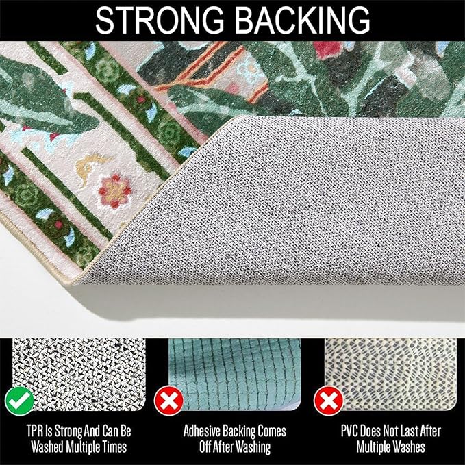 Oriental Tropical Washable Rugs, Greyish Green Boho Vintage Distressed Hippie 4x6 Area Rugs for Living Room Bedroom Kitchen Entryway Dorm, Abstract Botanical Animal Tribal Accent Carpet