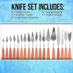U.S. Art Supply 18-Piece Stainless Steel Palette Knife Set for Acrylic Painting - Wood Handle Paint Spatula Tools for Oil, Canvas Art - Painting Knives for Mixing, Texturing - Pallet Knives for Art