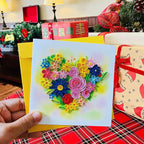 Quilling Cards, handmade card, quilled cards with Handmade Art Quilling birthday card for women, Birthday card, mother... colorful heart design (Flowers Heart 2)