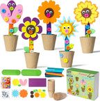 WATINC Mother's Day Spring Felt Flower Craft Kits - Make Your Standing Flowers Gift Crafts with Buttons Flower Pot Decor, DIY Flowers Decorations Home School Fun Activities for Mom Kids (16Pcs)
