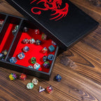4 in 1 D&D Storage Dice Box Portable Rolling Tray and Dice Tower, Leather DND Holder Case for Role Playing Games Table Games - Red