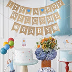 MEEDEE Welcome Baby Banner - It's A Boy Burlap Shower Decorations, Rustic Hanging Bunting for Safari Theme, 3 Pieces