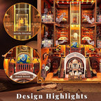 Book Nook Kit, Global Library Booknook with LED Light, DIY Miniature Dollhouse, Dual Power Options (Battery/Type-C), Unique Bookshelf Decor, Gift for Adults and Teens