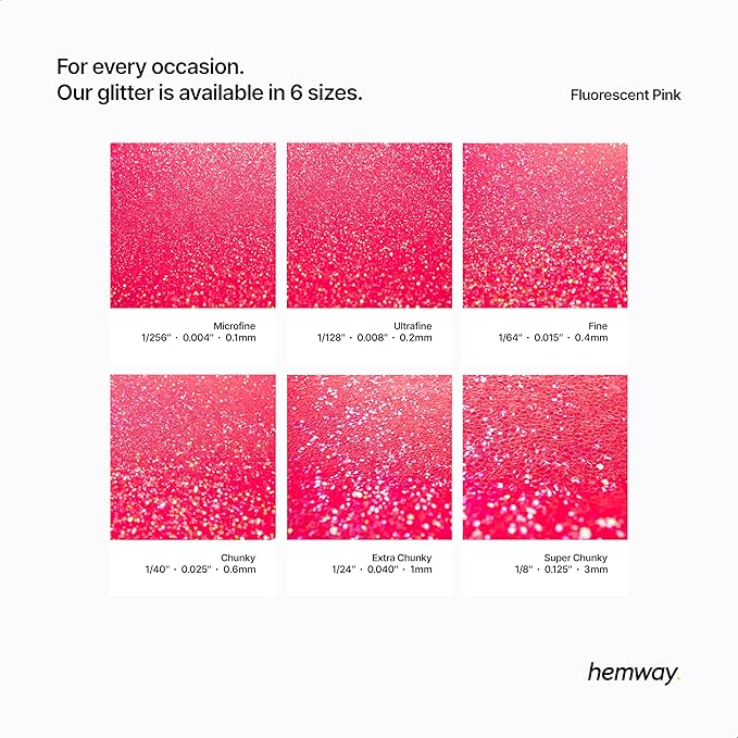 Hemway Polyurethane & Epoxy Resin Glitter 100g / 3.5oz Metallic Crystal Flake Additive for Flooring Jewelry Tumblers Glass Pigment - Microfine (1/256" 0.004" 0.1mm) - Fluorescent Pink