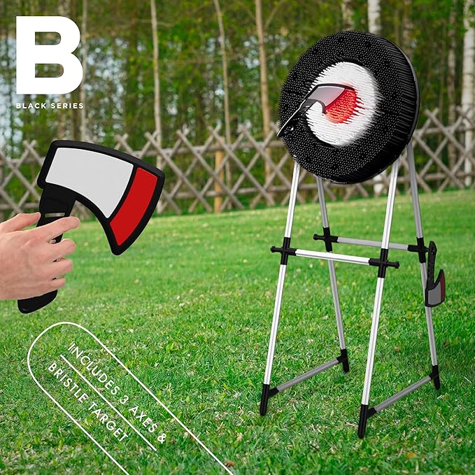 Black Series Axe Throwing Set – Indoor & Outdoor Party Game| Safe Plastic Throwing Axes| Collapsible Target| Backyard Game, Carnival Game, Beach Camping, Tailgating Essential| Fun Sports Activity Gift